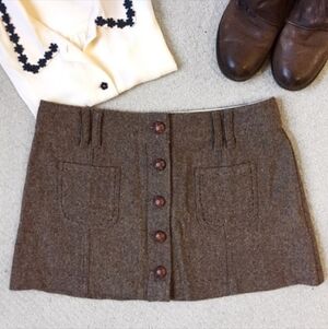 American Eagle AEO Brown Wool Blend Tweed Skirt Women's 6 Vintage Style Buttons